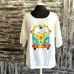 MissLook Peace hippie van size medium dolman sleeve top/tee EUC